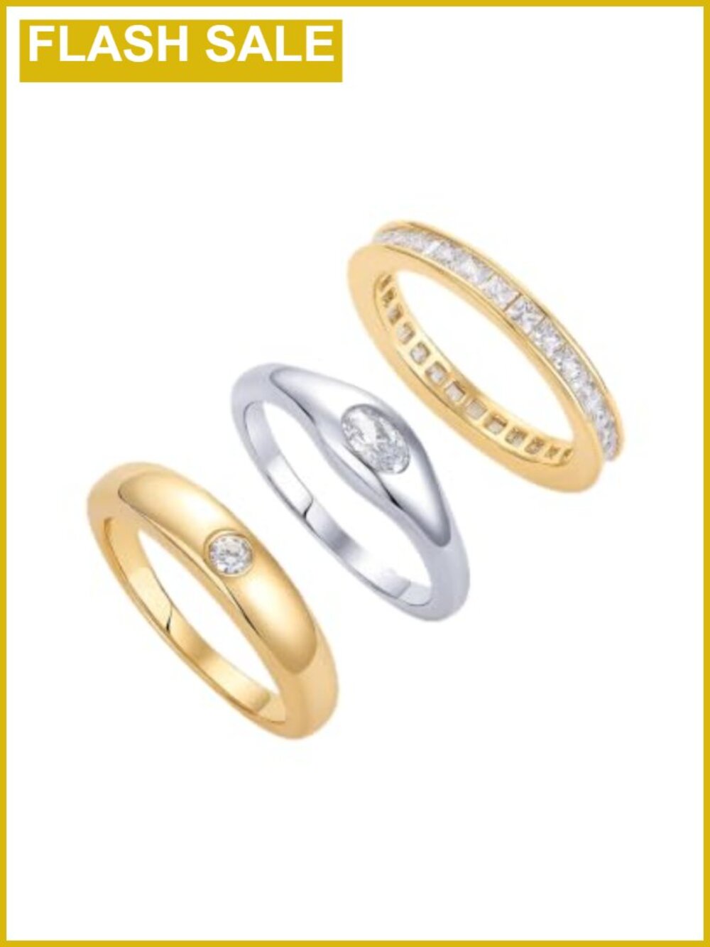 14K Gold Plated Cubic Zirconia Stackable Rings Set of 3 for Women